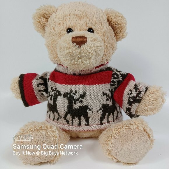 GUND Tan 12" Teddy Bear Plush Brown Thread Nose🧸 in Knit Reindeer Art  Sweater - Picture 1 of 12